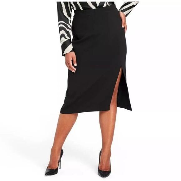 NWT Sergio Hudson XS Knee Length Black Pencil Skirt with Slit - Picture 1 of 5